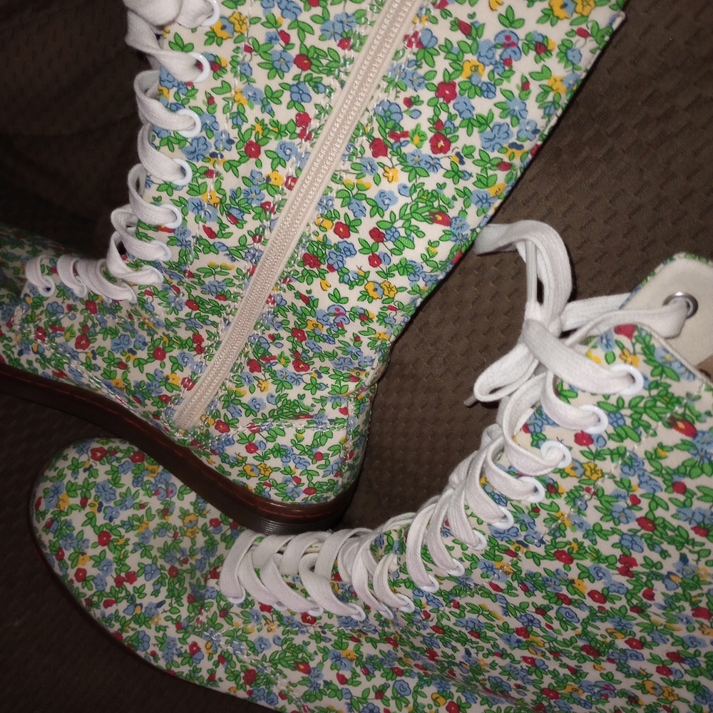 Vintage Y2K Dr Martens Knee High Floral Boots 8 retro Sneakers Shoes - Picture 2 of 6